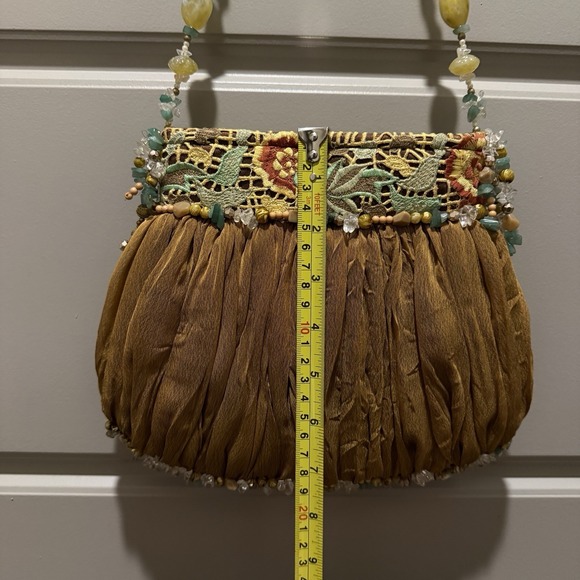 Mary Frances Beaded Silk Handbag Embroidered Birds Floral Gemstone Strap - Picture 5 of 11
